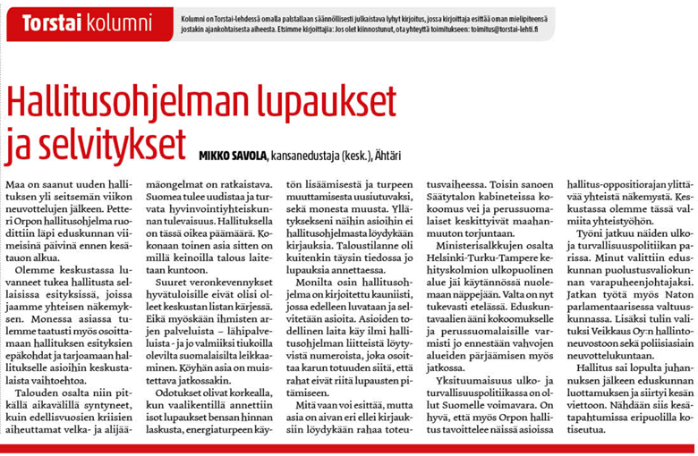 Hallitusohjelman lupaukset ja selvitykset